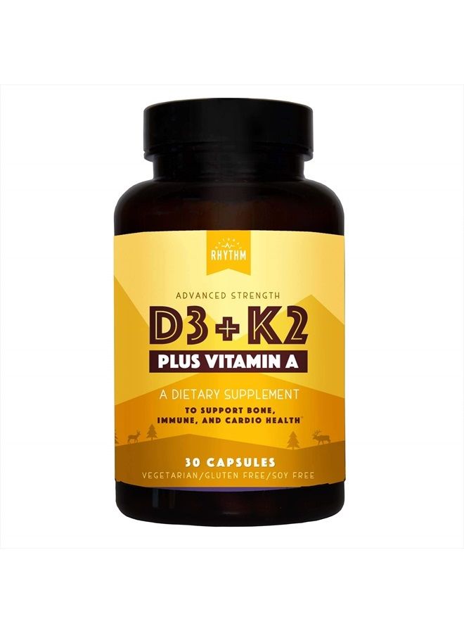 Vitamin D3 + K2 (MK7) Plus Vitamin A, for Bone, Heart, & Immune Health, 30 Capsules