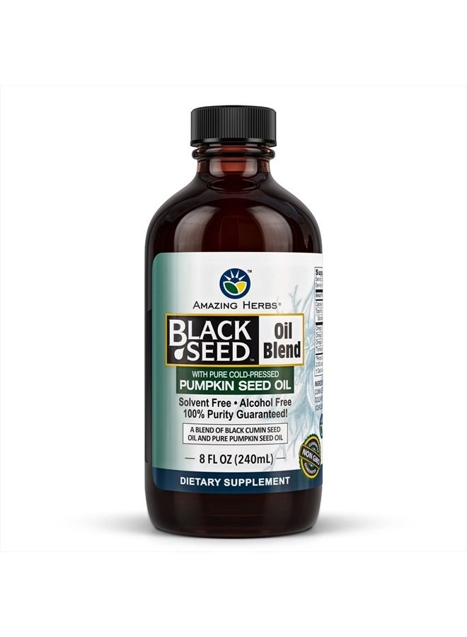 Black Seed and Pumpkin Seed Cold-Pressed Oil Blend - Gluten-Free, No Preservatives, High in Omega 3, 6, & 9, Improves Immune Respones & Promotes Digestive Health - 8 Fl Oz