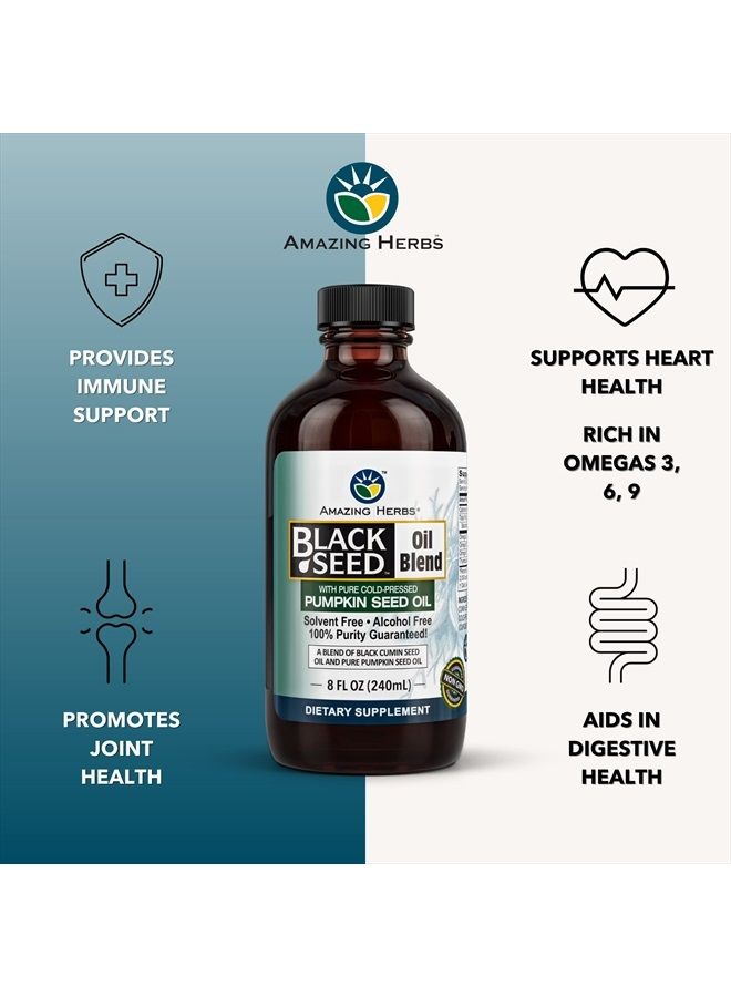 Black Seed and Pumpkin Seed Cold-Pressed Oil Blend - Gluten-Free, No Preservatives, High in Omega 3, 6, & 9, Improves Immune Respones & Promotes Digestive Health - 8 Fl Oz