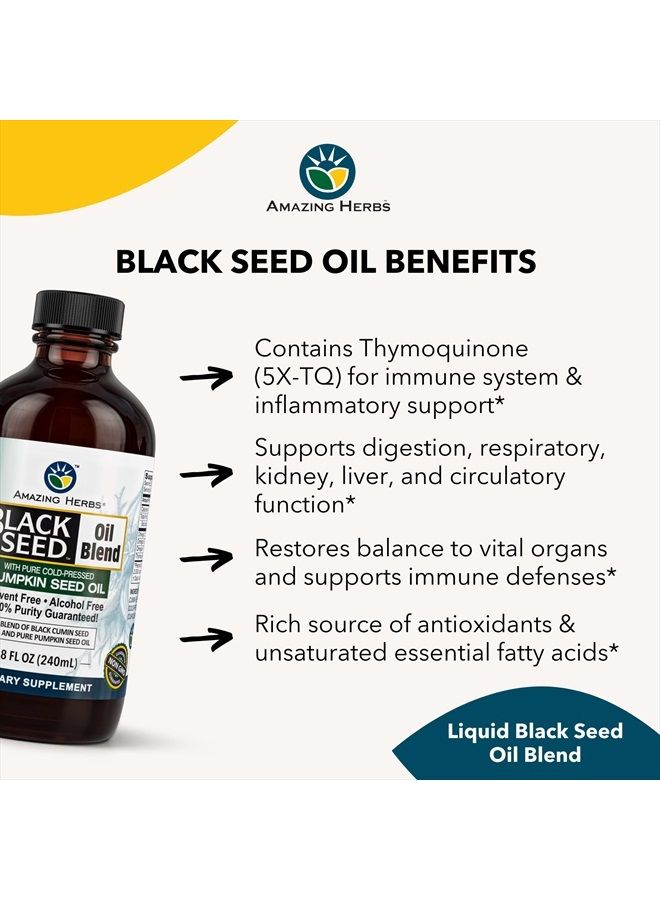 Black Seed and Pumpkin Seed Cold-Pressed Oil Blend - Gluten-Free, No Preservatives, High in Omega 3, 6, & 9, Improves Immune Respones & Promotes Digestive Health - 8 Fl Oz