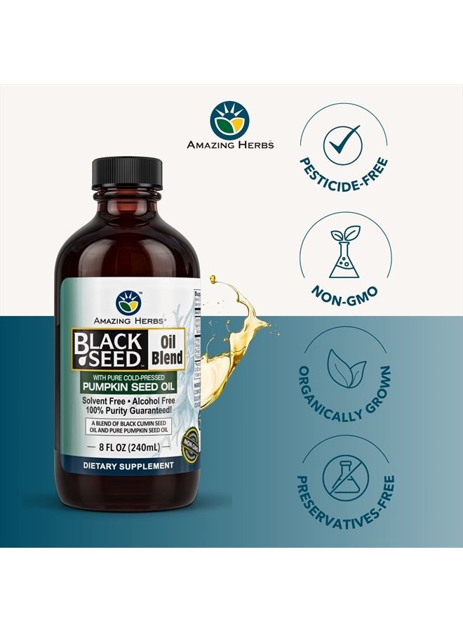 Black Seed and Pumpkin Seed Cold-Pressed Oil Blend - Gluten-Free, No Preservatives, High in Omega 3, 6, & 9, Improves Immune Respones & Promotes Digestive Health - 8 Fl Oz