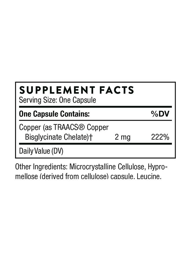 Copper Bisglycinate Dietary Supplement 60 Capsules