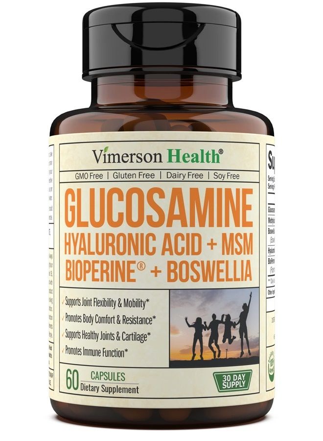 Glucosamine Sulfate with Hyaluronic Acid, Bioperine, MSM & Boswellia - Occasional Joint Discomfort Relief Supplement. Anti-Oxidant Pills for Back, Knees and Hands