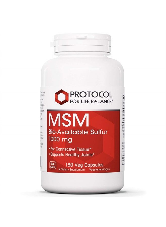 MSM Bio-Available Sulfur - Improved Absorption Formula That Promotes Healthy Cartilage and Connective Tissue - 180 Veg Capsules