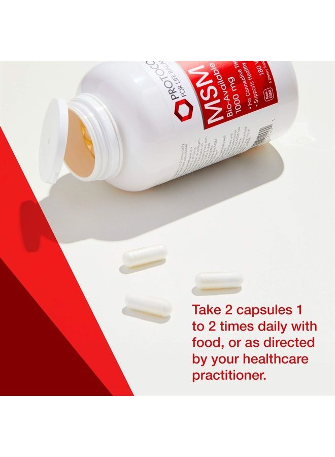 MSM Bio-Available Sulfur - Improved Absorption Formula That Promotes Healthy Cartilage and Connective Tissue - 180 Veg Capsules