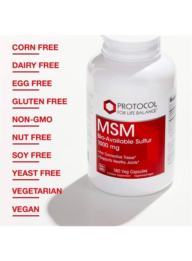 MSM Bio-Available Sulfur - Improved Absorption Formula That Promotes Healthy Cartilage and Connective Tissue - 180 Veg Capsules