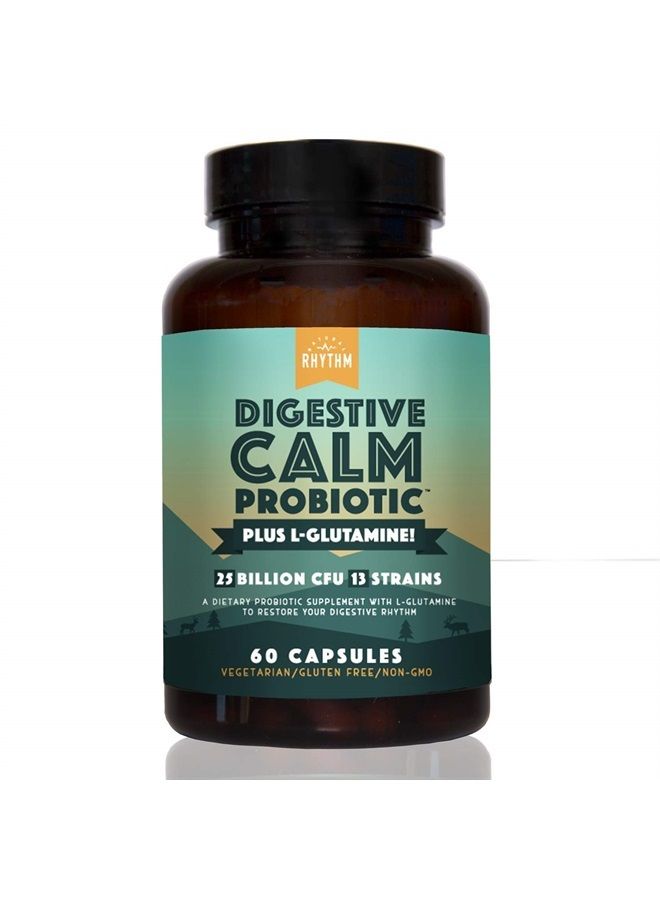 Digestive Calm Probiotic (Plus L-Glutamine) 25 Billion CFU and 13 Strains. - Natural Support for Better Digestion - for Bloating & Constipation + Gas Relief & Leaky Gut - 60 Capsules.