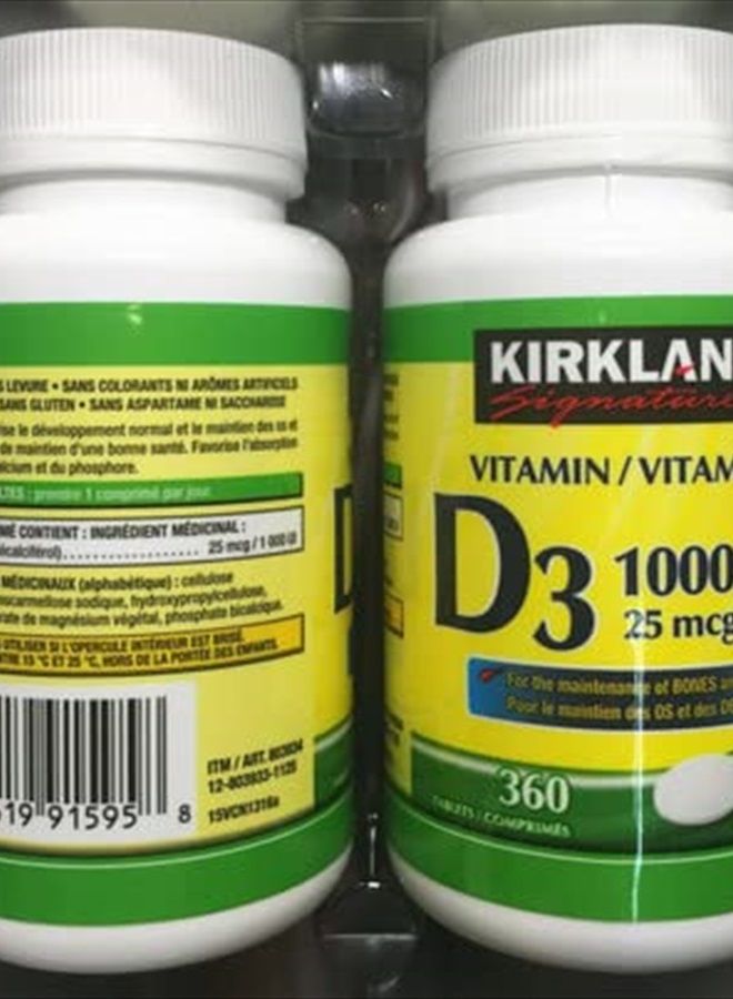 (Twin Pack) 2 x Kirkland Signature Vitamin D3 1000IU/25mcg, 360 tablets