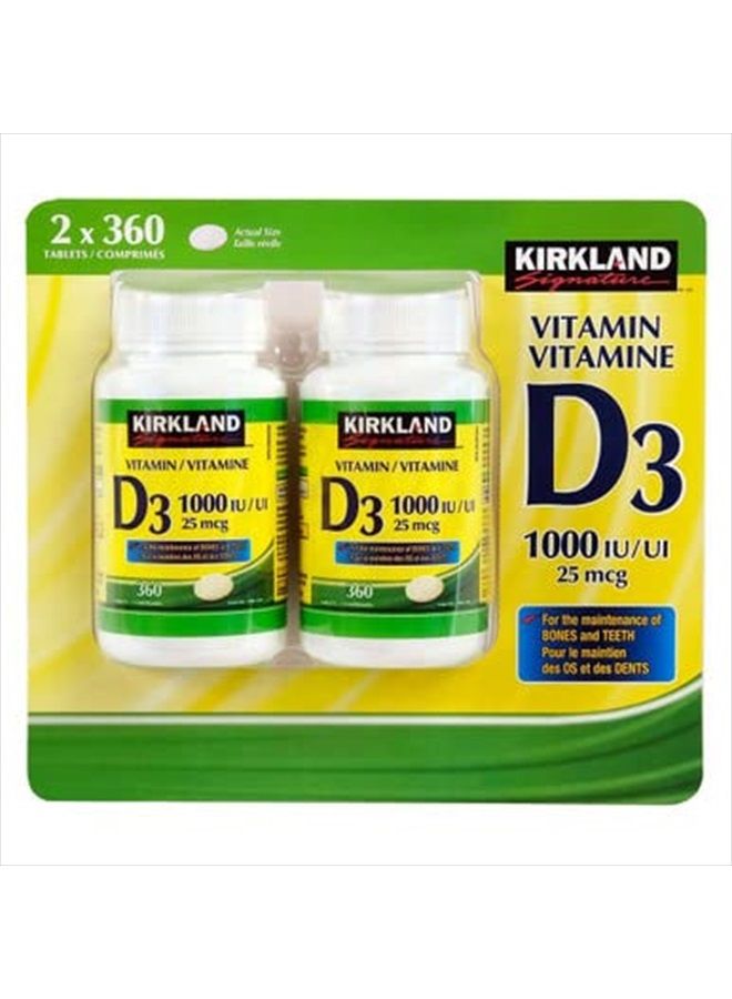 (Twin Pack) 2 x Kirkland Signature Vitamin D3 1000IU/25mcg, 360 tablets
