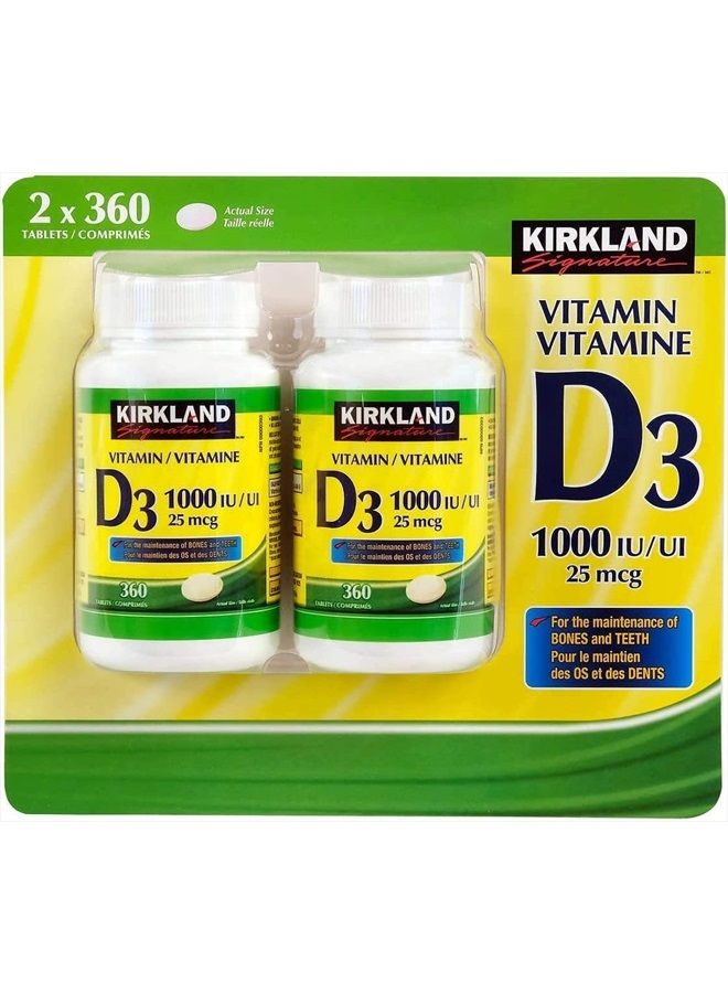 (Twin Pack) 2 x Kirkland Signature Vitamin D3 1000IU/25mcg, 360 tablets