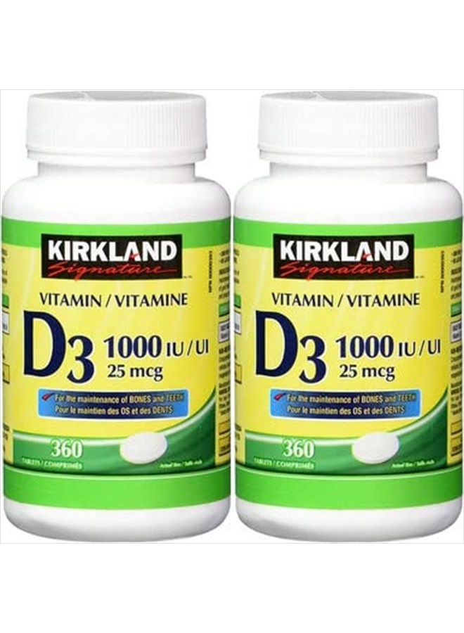 (Twin Pack) 2 x Kirkland Signature Vitamin D3 1000IU/25mcg, 360 tablets