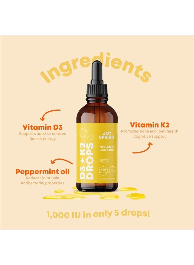 Children Vitamin D Drops - Kids Vitamin D Liquid - Vitamin D3 K2 1000iu Drops for Kids May Support Strong Bones and Healthy Immune System - Liquid Vitamin D for Kids & Children - 360 Servings