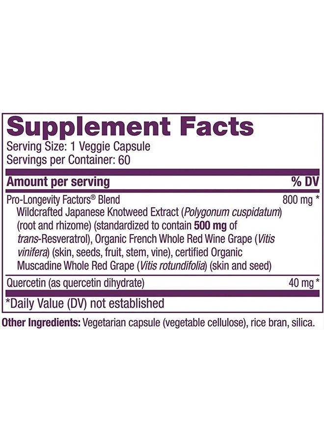 Reserveage Beauty, Resveratrol 500 mg, Antioxidant Supplement for Heart and Cellular Health, Supports Healthy Aging and Immune System, Paleo, Keto, 60 Capsules