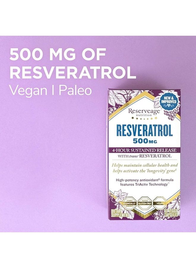 Reserveage Beauty, Resveratrol 500 mg, Antioxidant Supplement for Heart and Cellular Health, Supports Healthy Aging and Immune System, Paleo, Keto, 60 Capsules