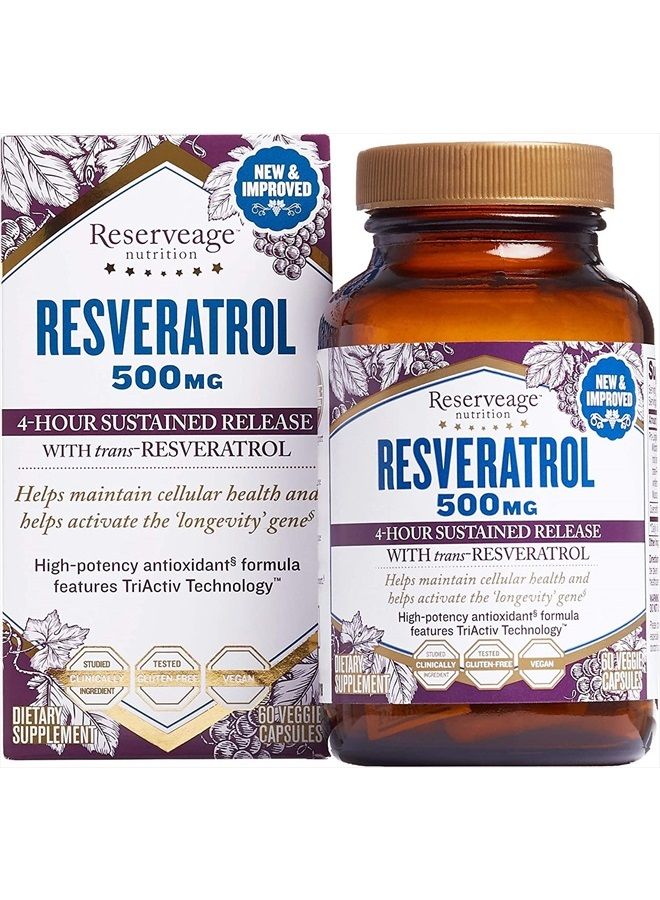 Reserveage Beauty, Resveratrol 500 mg, Antioxidant Supplement for Heart and Cellular Health, Supports Healthy Aging and Immune System, Paleo, Keto, 60 Capsules