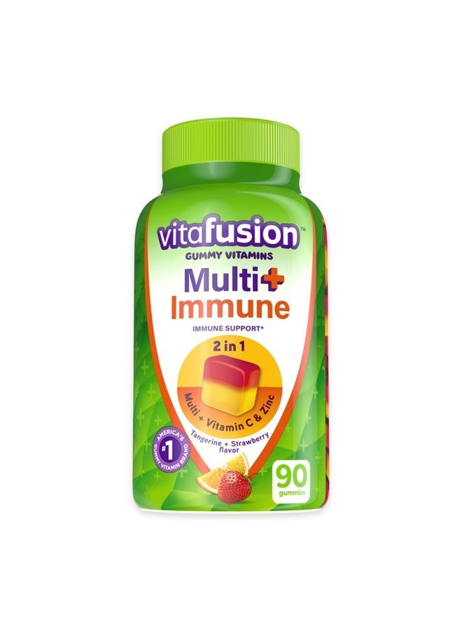 Multi+ Immune Support* – 2-in-1 Benefits & Flavors – Adult Gummy Vitamins with Vitamin C, Zinc, Daily Multivitamins, 90 Count