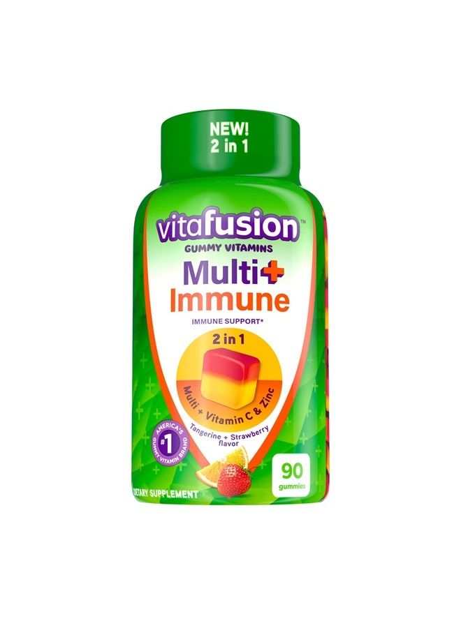 Multi+ Immune Support* – 2-in-1 Benefits & Flavors – Adult Gummy Vitamins with Vitamin C, Zinc, Daily Multivitamins, 90 Count