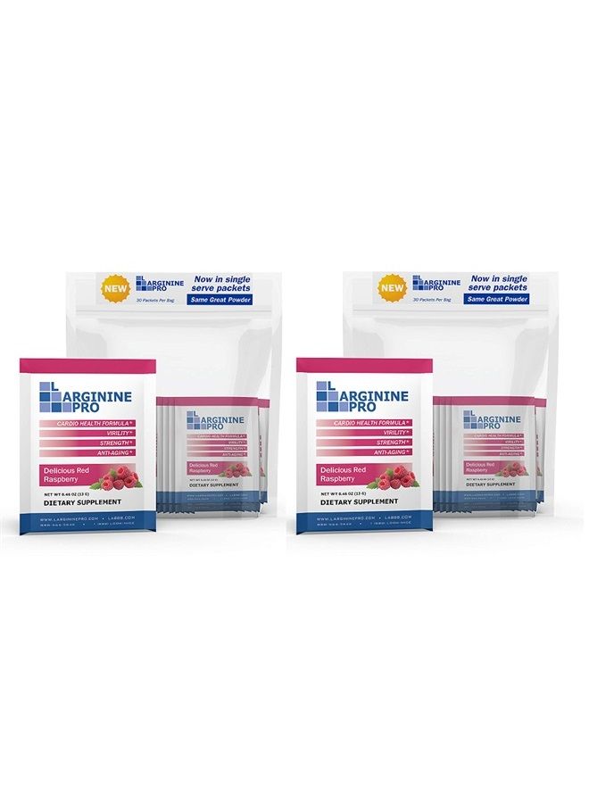 Supplement ON-The-GO Single Serve Travel Packets - 5,500mg of L-arginine Plus 1,100mg L-Citrulline (2 Bags (60 Packets), Raspberry)