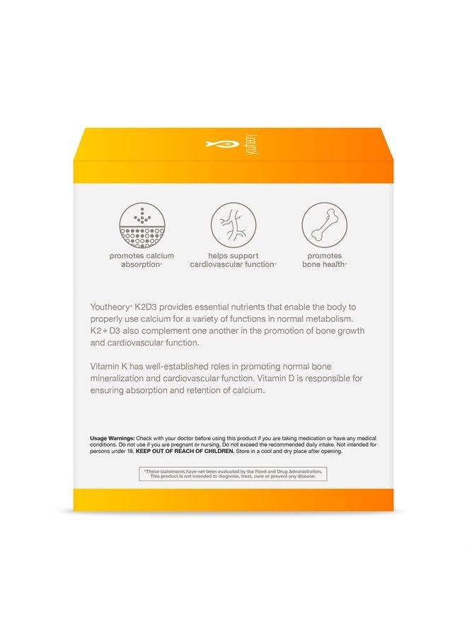 K2 and D3 Daily Vitamin Supplement for Calcium Absorption, Bone Strength and Cardiovascular Support, Liquid Peach Flavor, 12 – 1oz Single Serving Packets