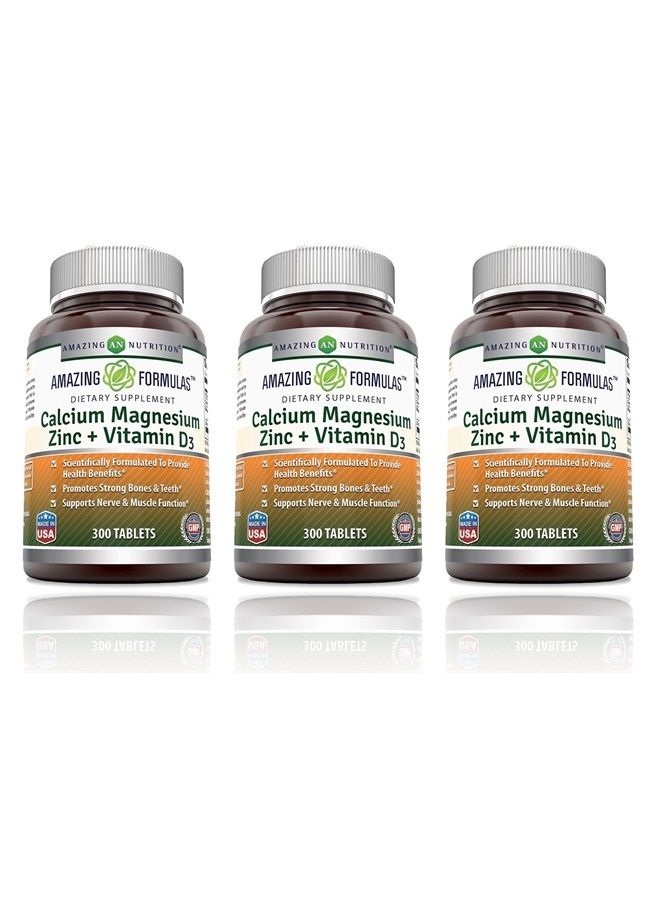 Amazing Formulas Calcium Magnesium Zinc D3 Dietary Supplement Per Serving of 3 Pills (300 Tablets (Pack of 3))