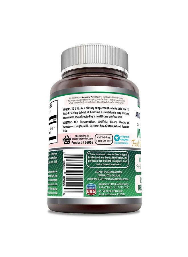 Amazing Formulas Melatonin 10 Mg Fast Dissolve 120 Tablets | Citrus Flavor | Non-GMO | Gluten Free | Made in USA | Suitable for Vegetarians