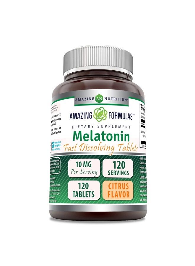 Amazing Formulas Melatonin 10 Mg Fast Dissolve 120 Tablets | Citrus Flavor | Non-GMO | Gluten Free | Made in USA | Suitable for Vegetarians