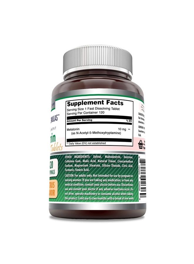 Amazing Formulas Melatonin 10 Mg Fast Dissolve 120 Tablets | Citrus Flavor | Non-GMO | Gluten Free | Made in USA | Suitable for Vegetarians