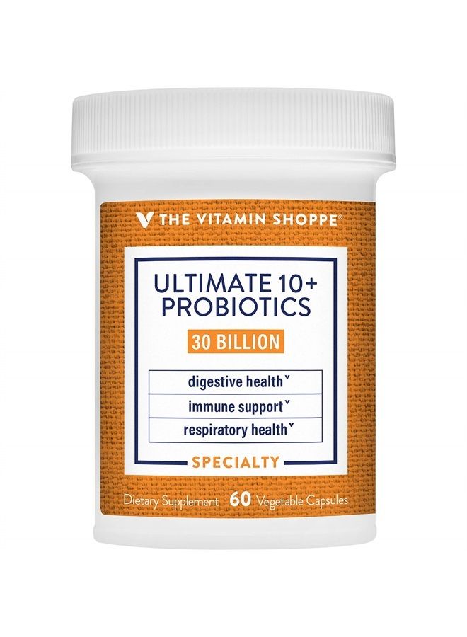 Ultimate 10+ Probiotics, 30 Billion CFUs for Digestive Health, Immune Support and Respiratory Health (60 Vegetable Capsules)