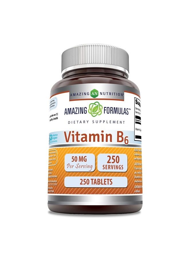 Amazing Formulas Vitamin B6 Pyridoxine 50mg 250 Tablets Supplement | Non GMO | Gluten Free | Made in USA