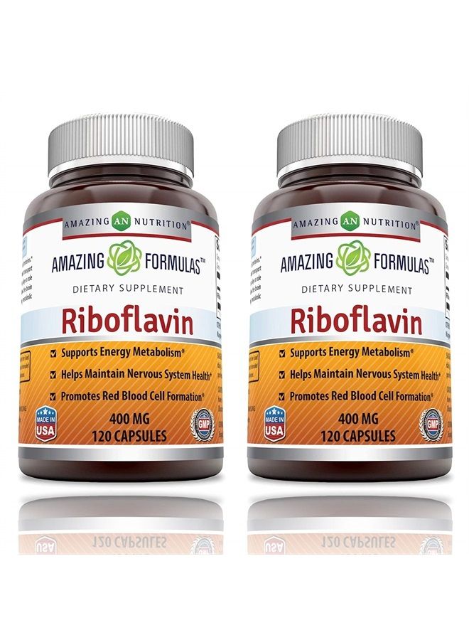 Amazing Formulas Riboflavin Dietary Supplement - 400 Milligrams - Promotes Healthier Blood - Helps Maintain Nervous System. (Pack of 2 -120 Capsules)