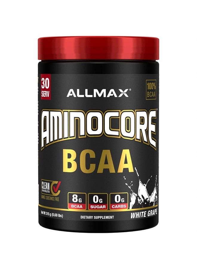 AMINOCORE BCAA Powder, 8.18 Grams of Amino Acids, Intra and Post Workout Recovery Drink, Gluten Free, White Grape, 315 g