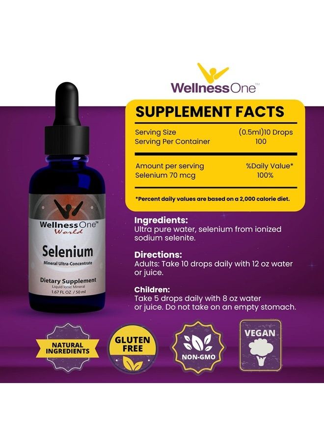 Selenium Supplement - Selenium Drops for Heart Health & Thyroid Support - Essential Trace Minerals that Boost Immunity & Help Form Antioxidant Enzymes - Good for Kids, Men & Women - 1.67fl