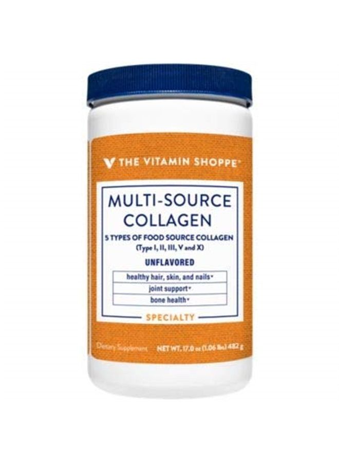 Multi-Source Collagen Powder - 5 Types of Collagen to Support Hair, Skin & Nails - Unflavored (45 Servings)