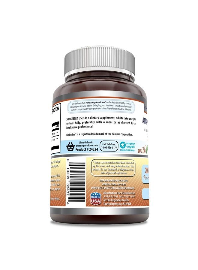 Amazing Formulas CoQ10 with Bioperine 200mg 60 Softgels (Non-GMO,Gluten Free) -Supports Cardiovascular & Circulatory Health - Supports Energy Production - Promotes Digestive Health & Muscle Function