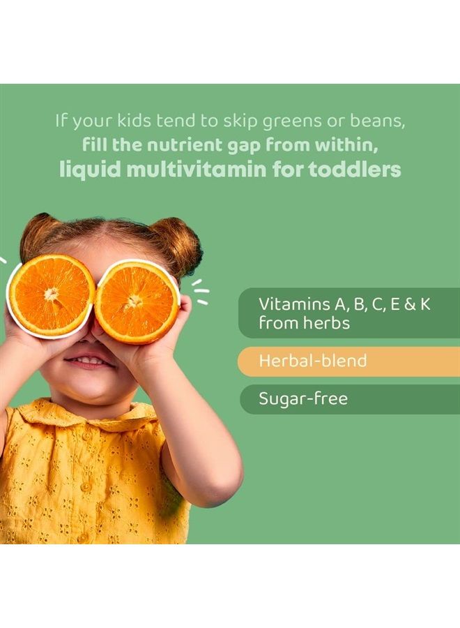 Toddler Multivitamin Liquid Drops from Herbs, Daily Greens Multi Kids Vitamin Drops, Immune Support and Overall Health, SuperFood Vitamin 2 Year Old & Up with Fast Absorption, Vegan - 60 Servings