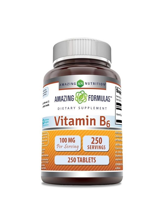 Amazing Formulas Vitamin B6 Pyridoxine 100mg 250 Tablets Supplement | Non-GMO | Gluten Free | Made in USA