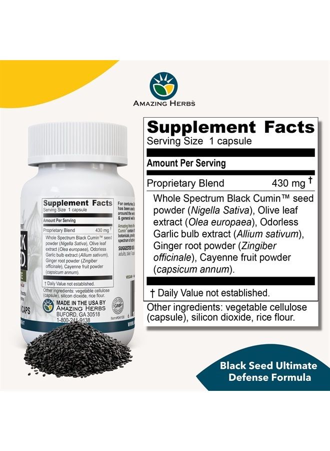 Whole Spectrum Black Seed Ultimate, Vegetarian Capsules - Olive Leaf & Garlic Extracts Plus Ginger & Cayenne, Gluten Free, Non GMO, Vegan - 100 Count