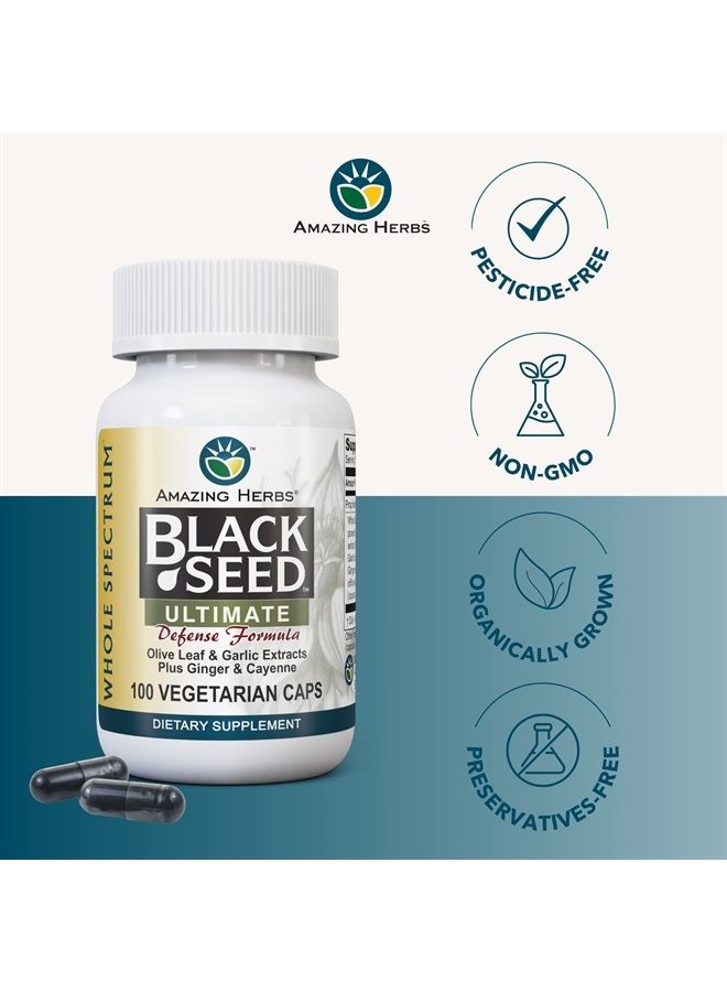 Whole Spectrum Black Seed Ultimate, Vegetarian Capsules - Olive Leaf & Garlic Extracts Plus Ginger & Cayenne, Gluten Free, Non GMO, Vegan - 100 Count