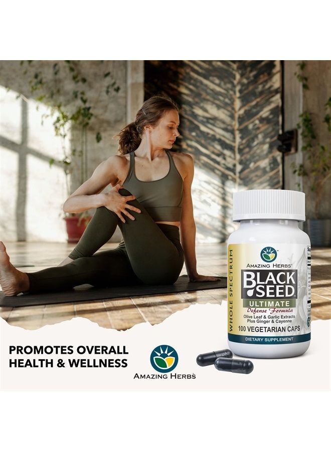 Whole Spectrum Black Seed Ultimate, Vegetarian Capsules - Olive Leaf & Garlic Extracts Plus Ginger & Cayenne, Gluten Free, Non GMO, Vegan - 100 Count