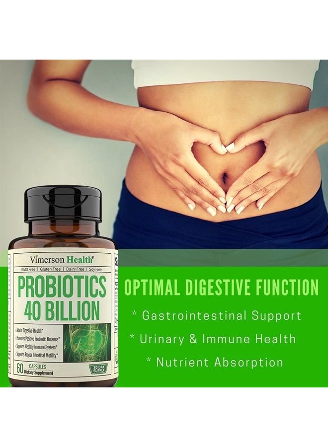 Probiotics 40 Billion CFU Supplement - Helps Improve Digestive, Urinary and Immune Health. Promotes Positive Probiotic Balance and Optimal Nutrient Absorption. Supports Immune System. Gluten Free