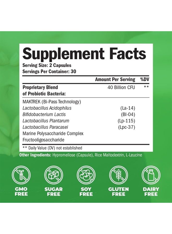 Probiotics 40 Billion CFU Supplement - Helps Improve Digestive, Urinary and Immune Health. Promotes Positive Probiotic Balance and Optimal Nutrient Absorption. Supports Immune System. Gluten Free