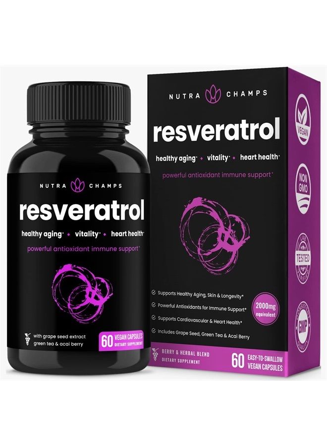 NutraChamps Inc. Resveratrol Supplement Healthy Aging, Immune Support & Heart Health - 60 Vegan Capsules