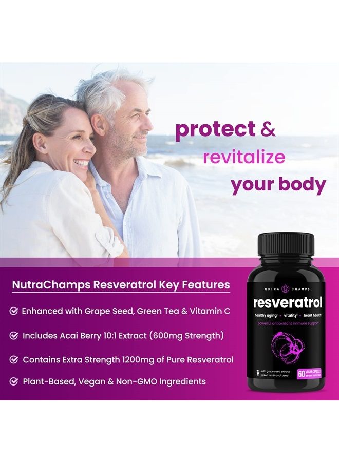 NutraChamps Inc. Resveratrol Supplement Healthy Aging, Immune Support & Heart Health - 60 Vegan Capsules