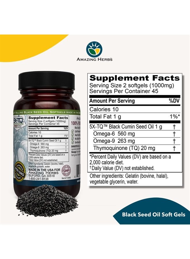 Premium Black Seed Oil Capsules - Cold Pressed Nigella Sativa Aids in Digestive Health, Immune Support, Brain Function, Gluten Free, Non GMO - 90 Count, 500mg