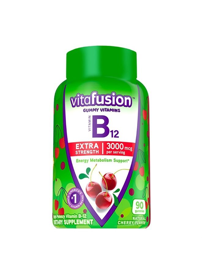 Extra Strength Vitamin B12 Gummy Vitamins For Energy Metabolism Support and Nervous System Health Support, Cherry Flavored, America's Number 1 Gummy Vitamin Brand, 45 Day Supply, 90 Count
