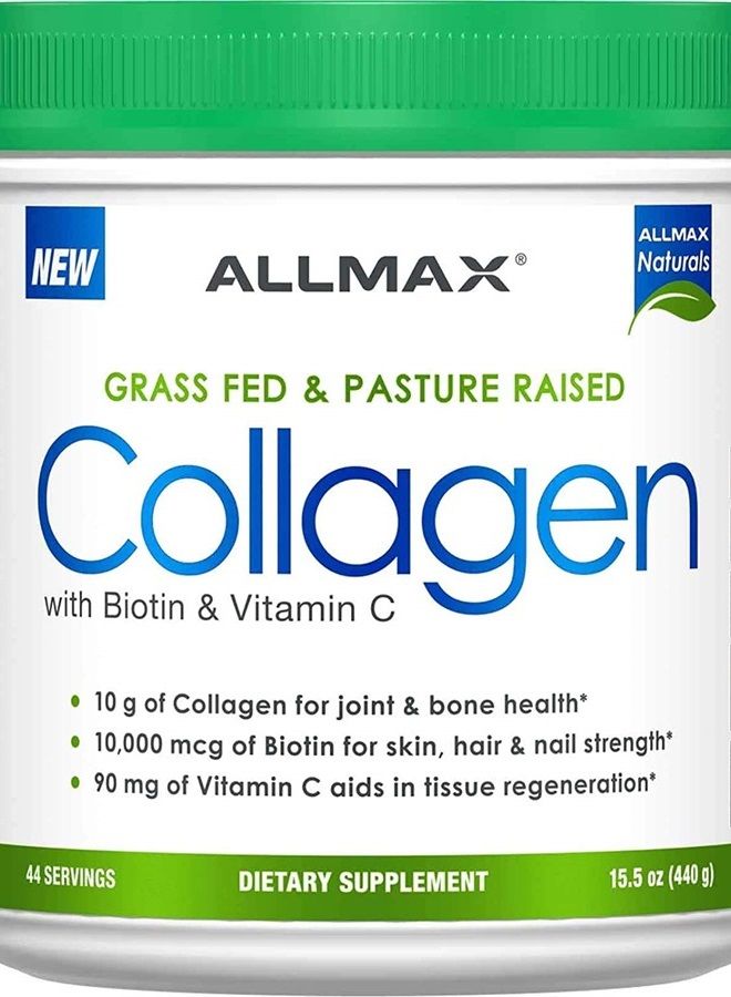 Grass Fed & Pasture Raised Collagen with Biotin & Vitamin C, Unflavored, 15.5 oz (440 g), ALLMAX Nutrition
