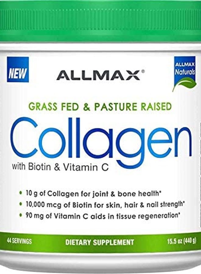 Grass Fed & Pasture Raised Collagen with Biotin & Vitamin C, Unflavored, 15.5 oz (440 g), ALLMAX Nutrition