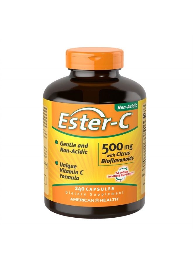 Ester-C with Citrus Bioflavonoids Capsules - Gentle On Stomach, Non-Acidic Vitamin C - Non-GMO, 500 mg, 240 Count (Pack of 1), 120 Servings