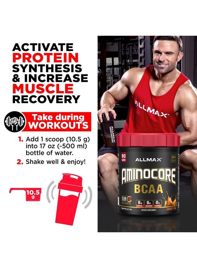 AMINOCORE BCAA Powder, 8.18 Grams of Amino Acids, Intra and Post Workout Recovery Drink, Gluten Free (Sweet Tea, 315 Grams)