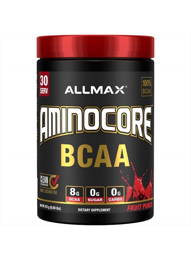AMINOCORE BCAA Powder, 8.18 Grams of Amino Acids, Intra and Post Workout Recovery Drink, Gluten Free, Fruit Punch, 315 g